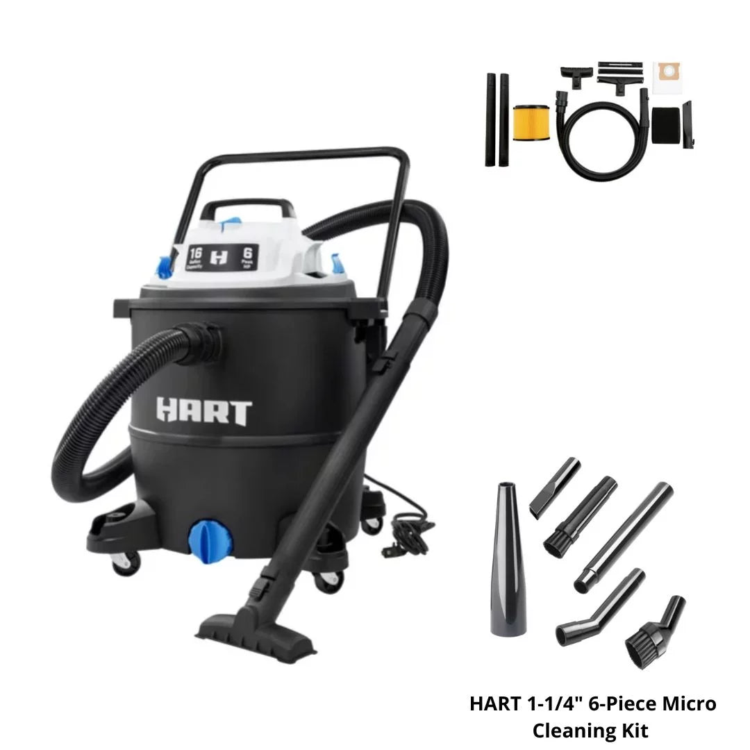 HART 6 Gallon 5 Peak Stainless Steel Wet/Dry Vacuum With Pet Nozzle