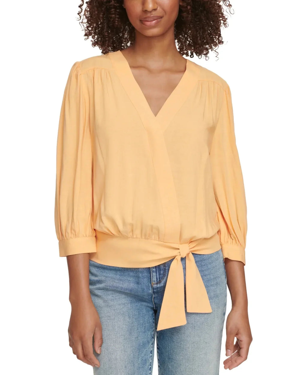 KARL LAGERFELD PARIS 3/4-Sleeve Faux-Wrap Blouse