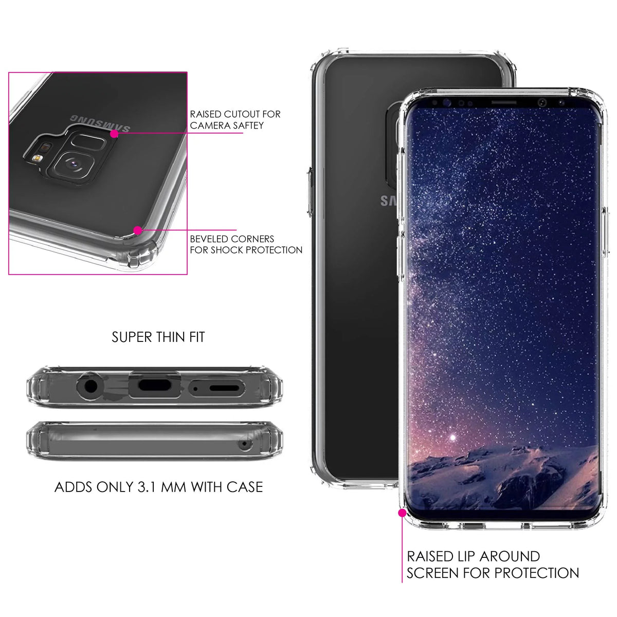 DistinctInk Clear Shockproof Hybrid Case for Samsung Galaxy S9 (5.8" Screen) - TPU Bumper, Acrylic Back, Tempered Glass Screen Protector - Faith, Hope & Love - Cross & Leaves