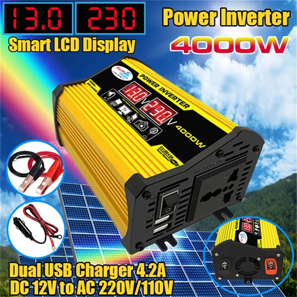 Gecheer Portable Inverter Car Power Inverters DC12Volt To AC110220Volt Transformer 4000W Modified SineWave Inverter Dual USB Display Auto Inverters