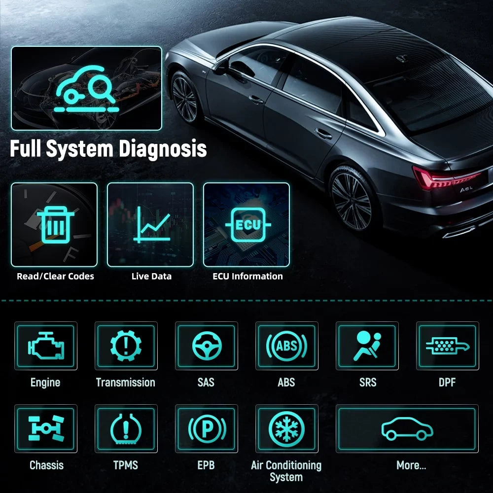 FOXWELL NT726 OBD2 Scanner Automotive All System Diagnostic Tool 12 Reset BMS Service Suspension ABS Bleeding Injector Coding Throttle Reset OBDII Code Reader Automotive Scanner, Gift: Battery Tester