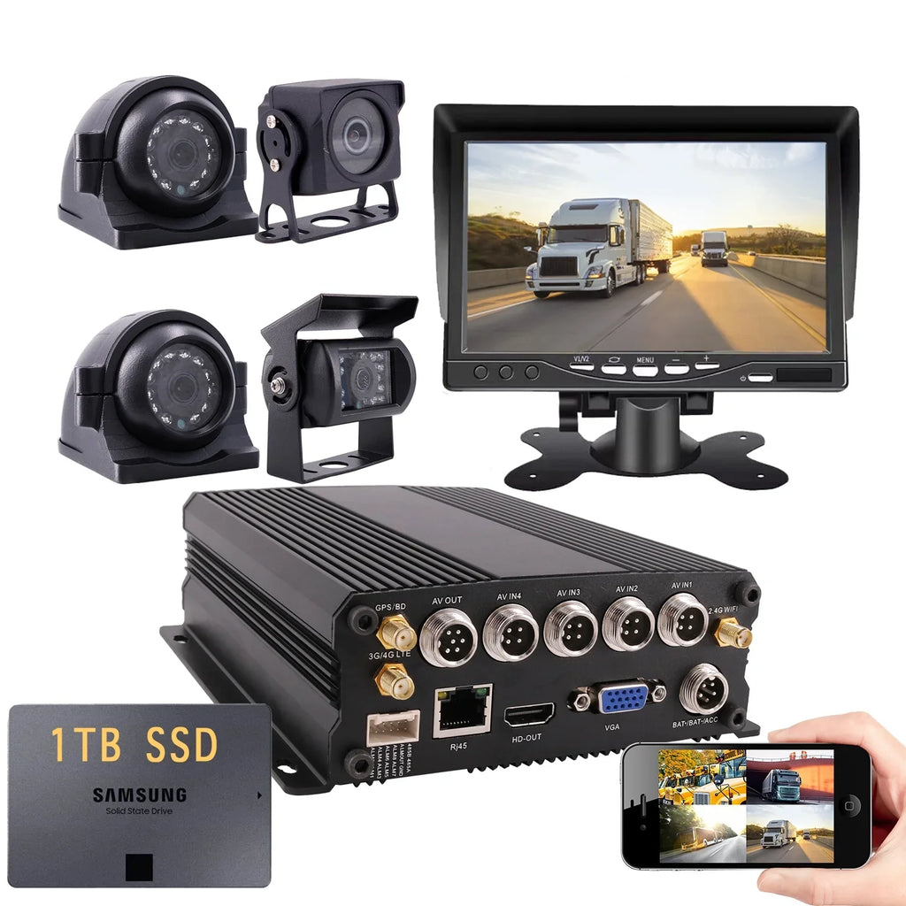 JOINLGO (1TB SSD INCLUED) 4CH GPS 4G WiFi 1080P Vehicle Truck DVR Video Audio Recorder Kit Live View on APP/Web/PC with 4pcs Side Rear View IR Metal Car Camera for Fleet/RV