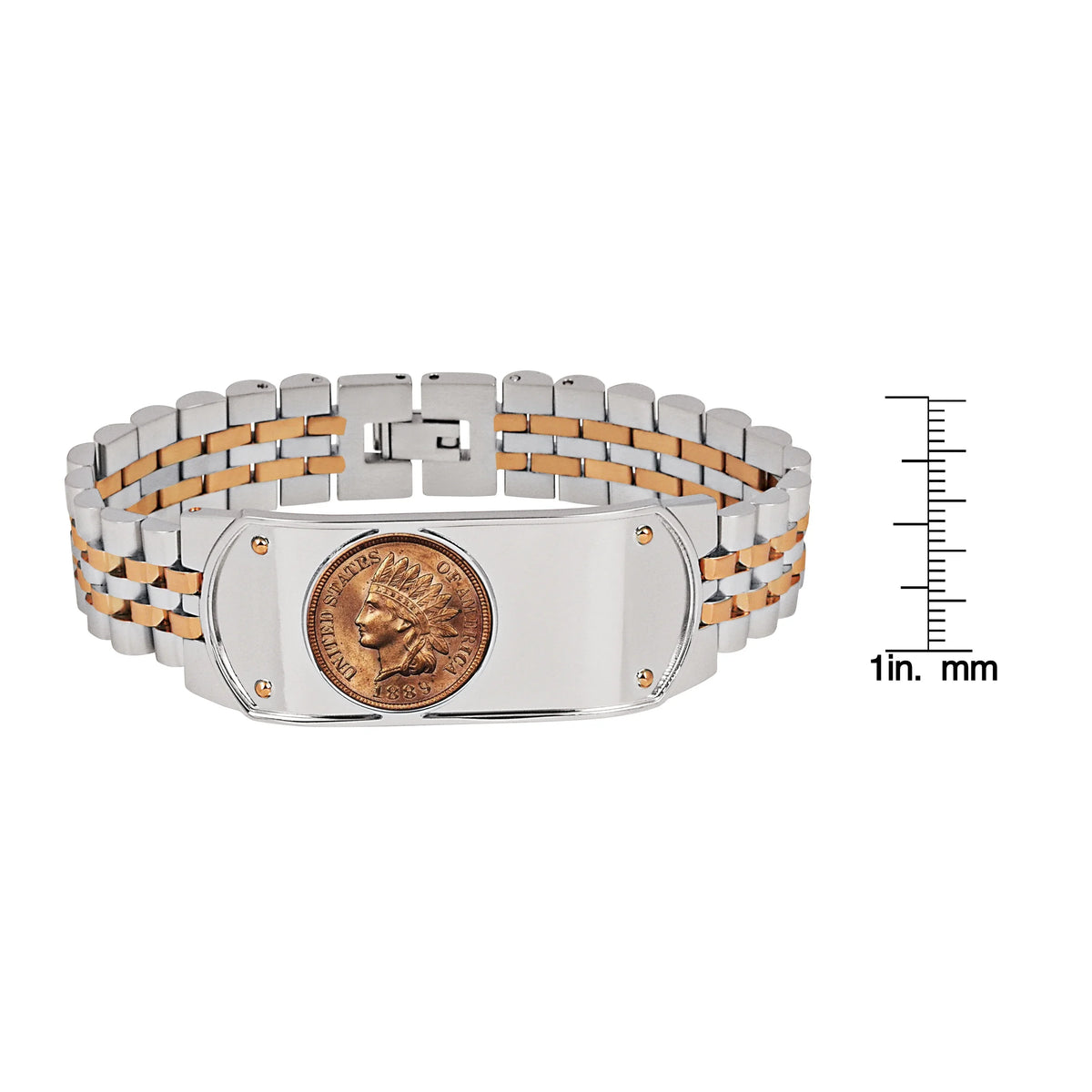 Men's Link Bracelet Two-Tone Stainless Steel with 1800's Indian Head Penny Coin