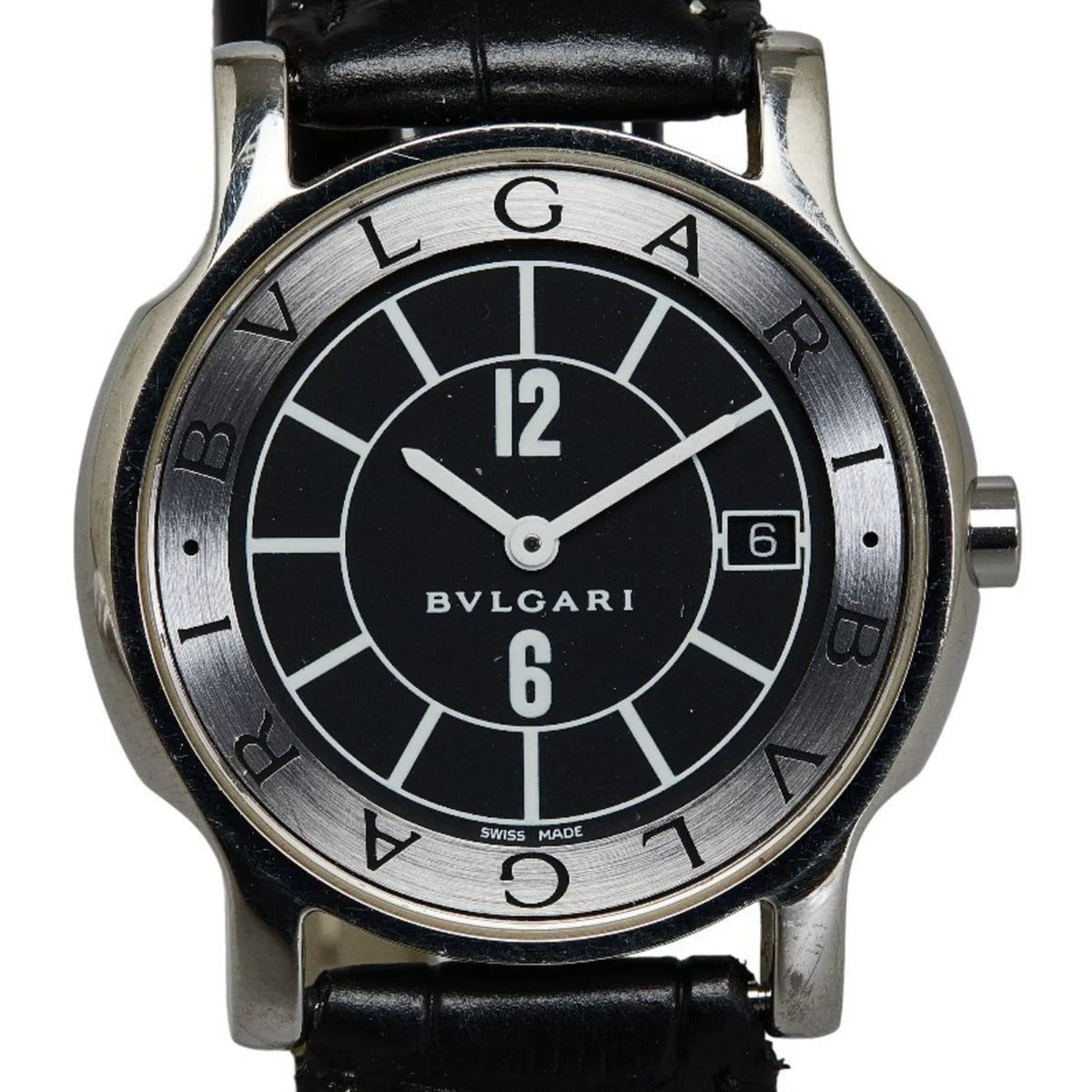 Pre-Owned BVLGARI Solotempo Leather (non-original) Watch ST35S Quartz Black Dial Stainless Steel Women's (Good)