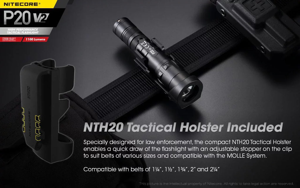 Combo: Nitecore P20 V2 Tactical LED Flashlight - CREE XP-L2 V6 - 1100 Lumens w/NL183 Battery, D2 Charger +2x Free Eco-Sensa CR123A Batteries