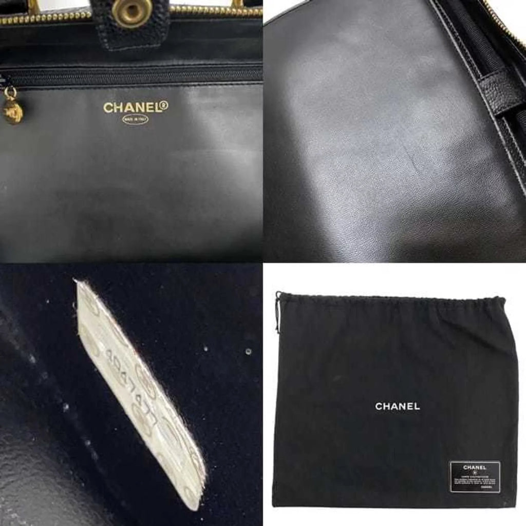 Pre-Owned Chanel Handbag Vanity Bag Black Gold Cocomark A07061 Leather GP Caviar Skin 4th CHANEL Stitch (Good)
