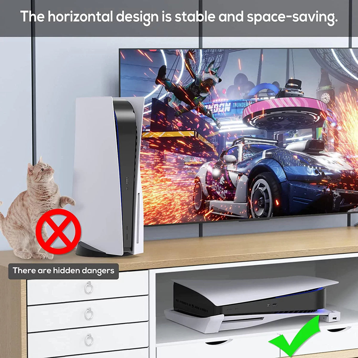 Horizontal Console Stand for Playstation 5 with 4-Port USB Hub and Base Skate Holder 3 Charging Port Extension &1 USB 2.0 Data Port,Compatible with Playstation 5 Disc & Digital Edition