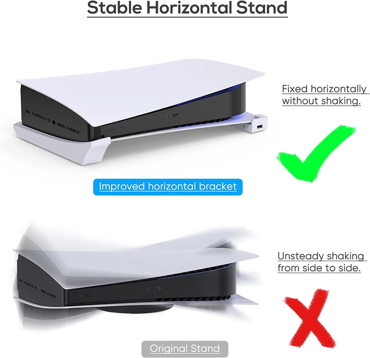Horizontal Console Stand for Playstation 5 with 4-Port USB Hub and Base Skate Holder 3 Charging Port Extension &1 USB 2.0 Data Port,Compatible with Playstation 5 Disc & Digital Edition