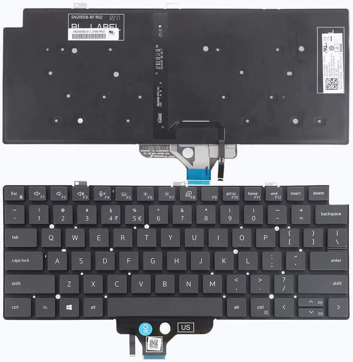 New US Black English Backlit Laptop Keyboard (Without palmrest) for Latitude 7310 7310 2-in-1 5320 7320 7320 2-in-1 5320 2-in-1 P/N:18YPJ 018YPJ Light Backlight