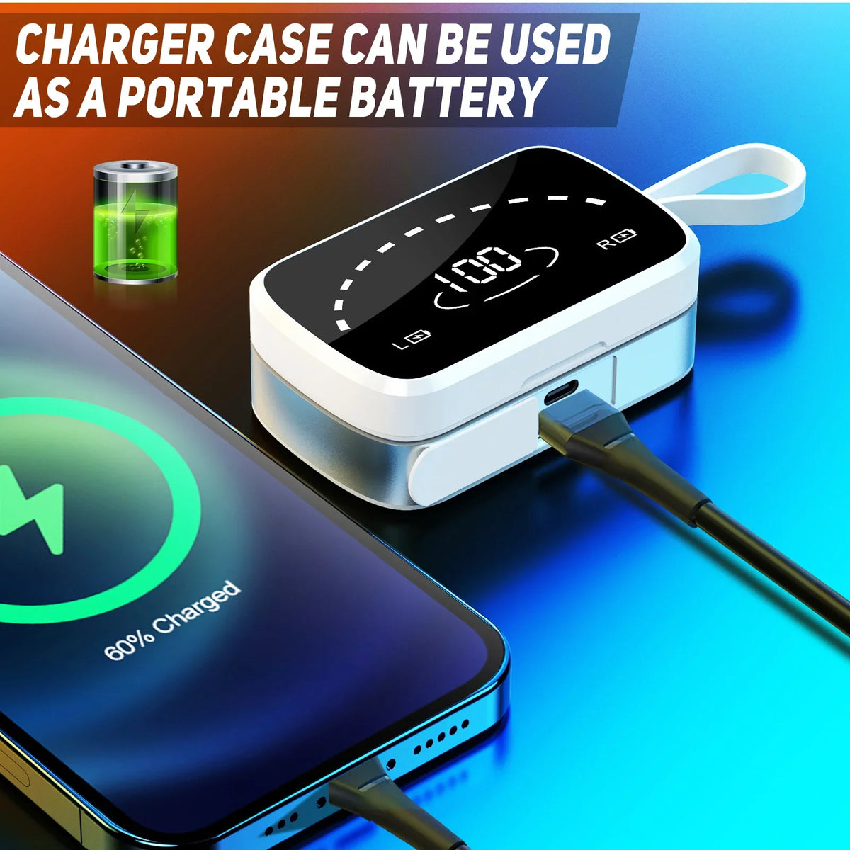 K2 Wireless Earbuds Bluetooth Sport Headphones Premium Fidelity Sound Quality Charging Case Digital LED Intelligence Display Earphones Built-in Mic Headset for Realme 7 Pro